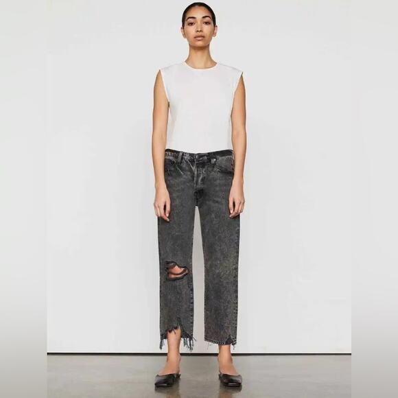 Frame Grey Le Slouch Crop Jeans Harbor Way Destructed Women's Size 33 - Picture 1 of 15
